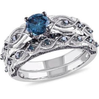 1 Carat T.W. Treated Blue Diamond 10kt White Gold Bridal Set
