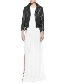 IRO Zerignola Lamb Leather Jacket & Cap Sleeve Pleated Long Dress