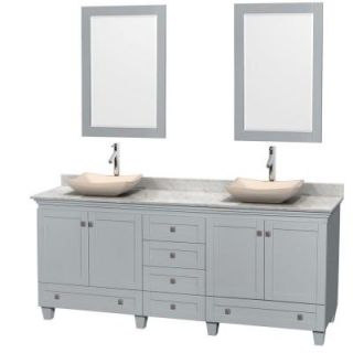 Wyndham Collection Acclaim 80 in. W x 22 in. D Vanity in Oyster Gray with Marble Vanity Top in Carrera White with Ivory Basins and Mirrors WCV800080DOYCMGS2M24