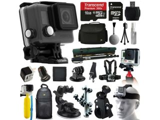 GoPro HERO+ LCD Camera Camcorder (CHDHB 101) with Must Have Accessory Kit includes 16GB Card + Case + Selfie Stick + Car/Wall Charger + Head/Chest Strap + Stabilizer Handle + Backpack + More