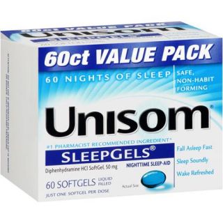 Unisom Nighttime Sleep Aid Liquid Filled Softgels, 50mg, 60ct