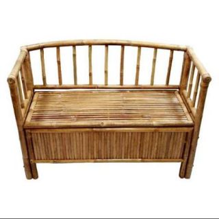 Bamboo Storage Bench with Arms and Hinged Seat in Natural