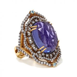 Facets by Robindira Unsworth Iolite Color Quartz Triplet and CZ Oval Ring   7692927