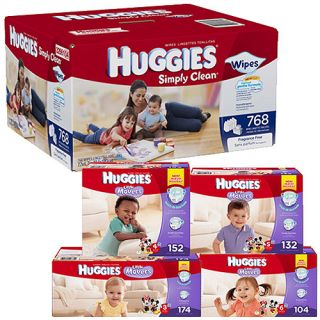 Huggies Little Movers Diapers, Economy Plus Pack (Choose Your Size) with Huggies Simply Clean Baby Wipes
