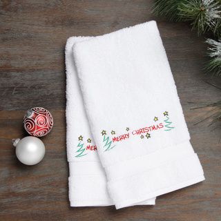 Embroidered Merry Christmas with Stars Holiday Turkish Cotton Hand