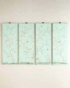 Four Kariya Turquoise Floral Wall Panels