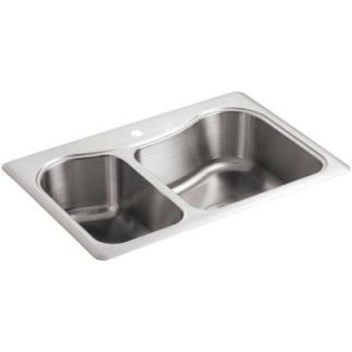 KOHLER Staccato Top Mount Stainless Steel 33 in. 1 Hole Double Bowl Kitchen Sink K 3361 1 NA