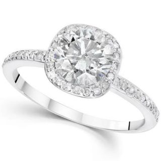 1 1/5ct Enhanced Diamond Cushion Halo Engagement Ring 14K White Gold