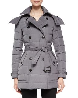 Burberry Brit Allerdale Belted Puffer Coat W/ Removable Fur Trim Hood