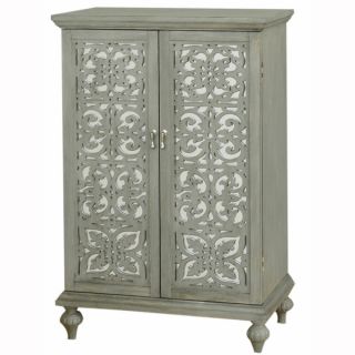 Hand Painted Distressed Weathered Grey Finish Mirrored Wine Cabinet