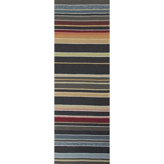 Hand hooked Indoor/ Outdoor Stripe Pattern Blue Rug (26 x 8)