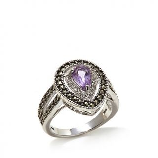 Marcasite, White Topaz and Amethyst Sterling Silver Teardrop Ring   8049743