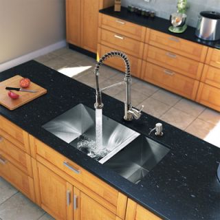 Vigo 29 x 20 Zero Radius Double Bowl Kitchen Sink with Sprayer