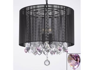 Crystal Chandelier Chandeliers With Large Black Shade and Pink Crystal Hearts! H15" x W15"   Perfect for Kids' and Girls Bedrooms!