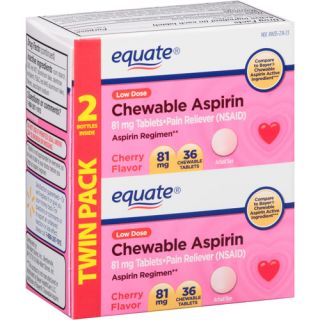 Equate Cherry Flavor Low Dose Chewable Aspirin Tablets, 81mg, 72 count