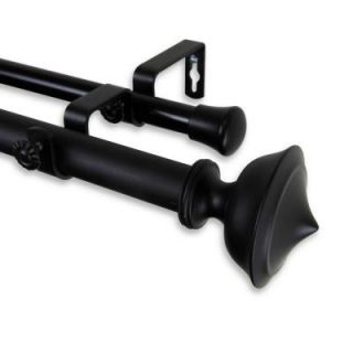 Rod Desyne 28 in.   48 in. Telescoping 1 in. Double Curtain Rod Kit in Black with Leopold Finial 100 64 282 D