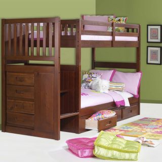 Mission Staircase Twin over Twin Bunk with 4 drawer Chest and Storage