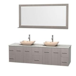 Wyndham Collection Centra 80 in. Double Vanity in Gray Oak with Marble Vanity Top in Carrara White, Ivory Marble Sinks and 70 in. Mirror WCVW00980DGOCMGS2M70