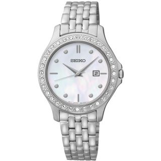 Seiko Womens SXDF87 Dress Mother Of Pearl Dial St. Steel Swarovski