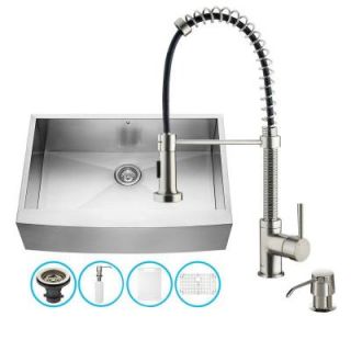 Vigo All in One Farmhouse Apron Front Stainless Steel 33 in. Single Bowl Kitchen Sink in Stainless Steel VG15123
