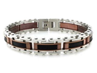 Tri Tone Stainless Steel High Polish Cable Inlay Bracelet 8.75"