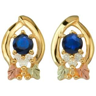 Black Hills Gold Tricolor 10K Sapphire and Diamond Accent Earrings