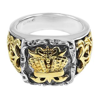 18k Yellow Gold and Sterling Silver Mens British Crown Ring