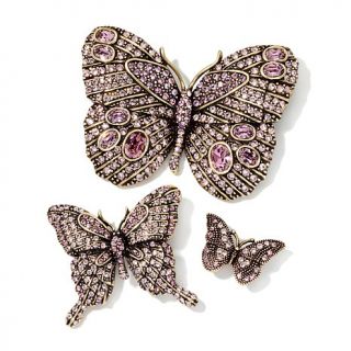 Heidi Daus "Fluttering Fantasy" Pavé Crystal Set of 3 Butterfly Pins   7539971