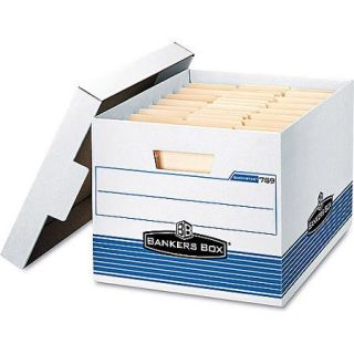 Bankers Box Storage Box, Letter/Legal, Locking Lid, White/Blue, 12/Carton