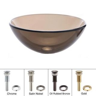 KRAUS Vessel Sink in Clear Glass Brown with Pop Up Drain and Mounting Ring in Chrome GV 103 14 CH