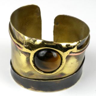 Handcrafted Brass and Copper Stainless Steel Hammered Cuff Bracelet