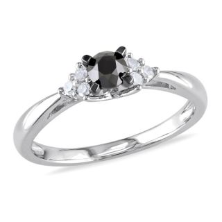 Haylee Jewels Sterling Silver 1/3ct TDW Black and White Diamond Ring