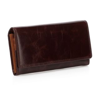 Pelomas Distressed Leather Trifold Womens Coin Purse   Brown