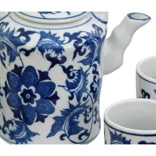 Oriental Furniture  Floral Blue & White Porcelain Tea Set