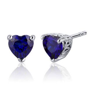Oravo 2.00 Carats Blue Sapphire Heart Shape Stud Earrings in Sterling Silver
