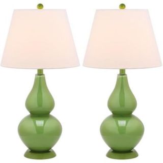 Safavieh Lighting 26.5 inches Cybil Double Gourd Green Table Lamps (Set of 2)