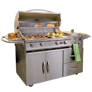 Cal Flame Gourmet Series 4 Burner Gas Grill Cart with Side Burner and