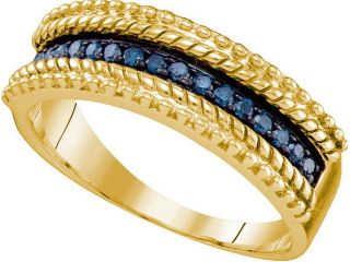 925 Yellow Sterling Silver 0.23CT Blue Diamond Fashion Band