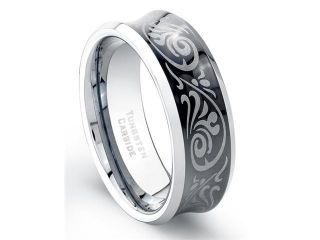 Tungsten Carbide Ring Black Plated Laser Etched Tribal Pattern Size 8.5