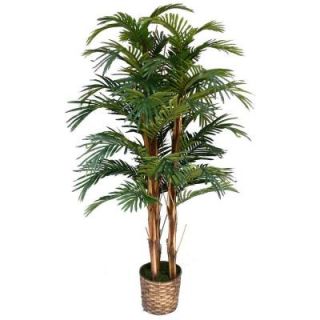 Laura Ashley 5 ft. Tall High End Realistic Silk Palm Tree with Wicker Basket Planter VHA102326