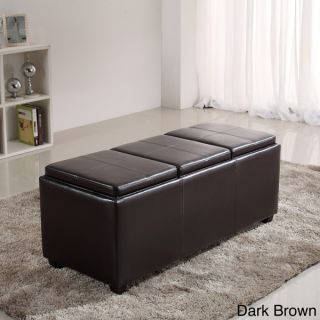 Franklin Extra Large Rectangular Faux Leather Storage Ottoman with 3
