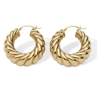 PalmBeach Jewelry 14k Gold Shrimp Style Hoop Earrings Nano Diamond