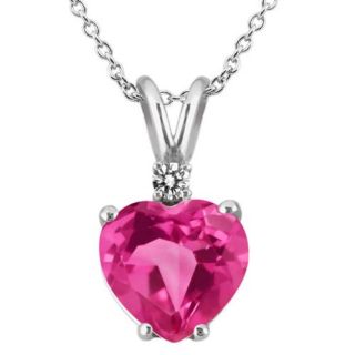 2.46 Ct Heart Shape Pink Created Sapphire White Diamond 18K White Gold Pendant