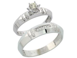 10k White Gold 2 Piece Diamond wedding Engagement Ring Set for Him and Her, 4mm & 5.5mm wide