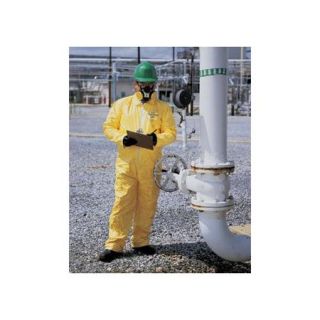 DuPont Yellow Tychem QC Chemical Protection Coveralls With Serged Seams, Storm Flap Over Front Zipper Closure, Elastic Wrists And Elastic Ankles