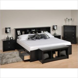 Prepac Sonoma 5 Piece King Bedroom Set with Storage Bench in Black