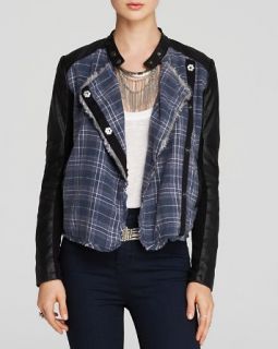 Free People Jacket   Plaid Front Pieced Faux Leather
