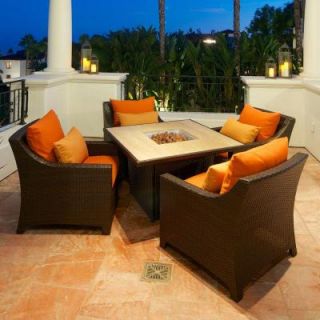 RST Brands Deco 5 Piece Patio Fire Pit Seating Set with Tikka Orange Cushions DISCONTINUED OP PECFT44 CLB4 TKA K