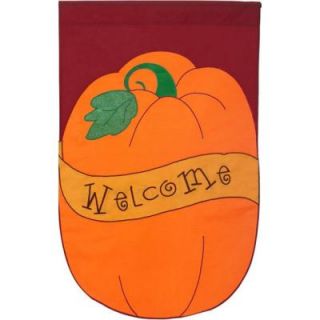 Evergreen 1 ft. x 1 1/2 ft. Applique Pumpkin Welcome Flag 168316BL