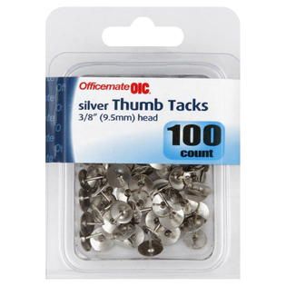Officemate  Thumb Tacks, Silver, 100 tacks